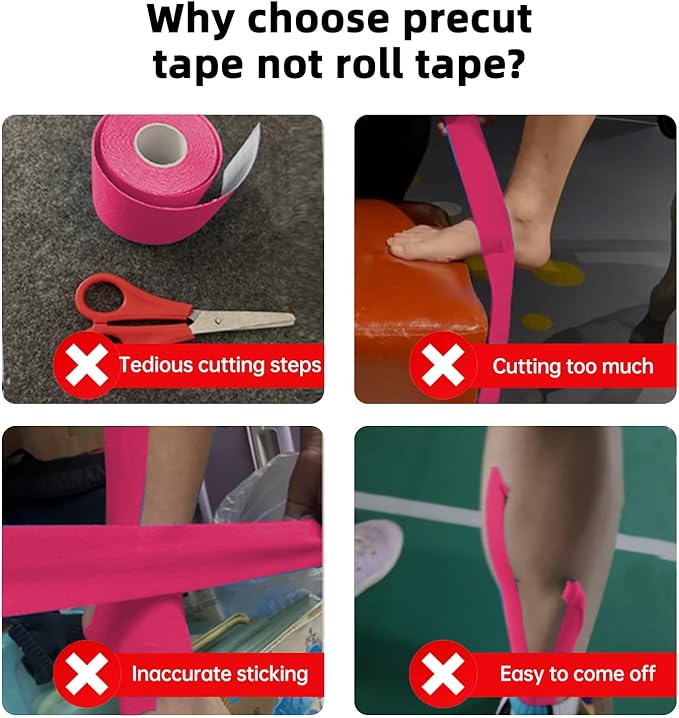 IEADEN Precut Kinesiology Tape for Knees, 20 Pcs - Knee Support & Stability, Knee Pain Relief Athletic Tape - Waterproof & Elastic, Breathable Hypoallergenic Latex-Free Tape, Pink