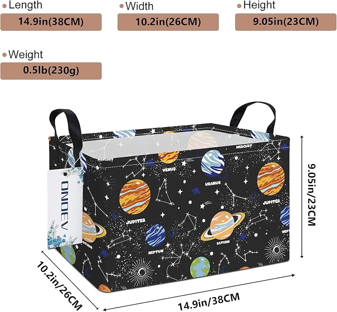 Rectangular Space Planet Pattern Storage Bin, Decorative Canvas Laundry Basket with Dual Handles, Foldable Household Toy Organizer, Multipurpose Party Gift Basket for Bedroom Dorm