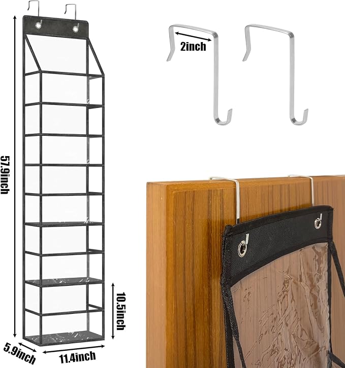 5-Shelf Over The Door Pantry Organizer with Clear Pockets, Heavy Duty Hanging Storage for Closet, Bedroom, Bathroom, and Nursery (Black, Holds up to 28 lbs)