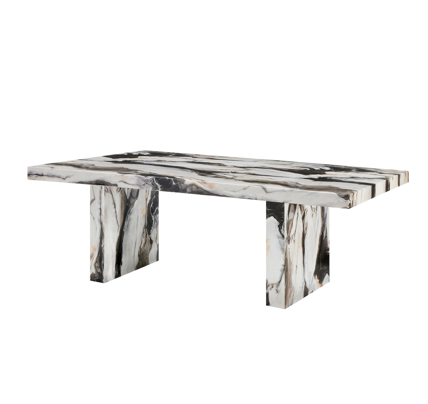 Roundhill Furniture Cavira Modern Faux Marble Dining Table with Double Pedestal Base