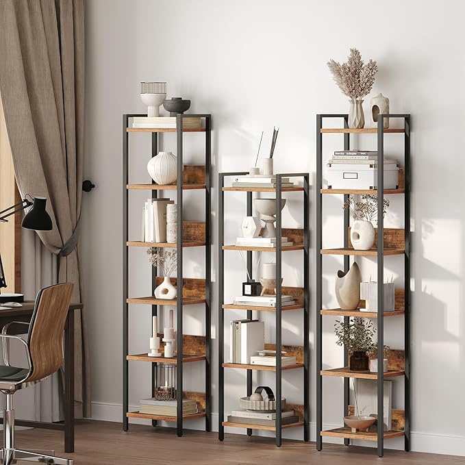 MAHANCRIS Bookshelf, 5-Tier Bookcase, Standing Book Shelf for Small Space, Storage Shelf Organizer, for Living Room, Bedroom, Study, Balcony, Rustic Brown and Black BKHR5501