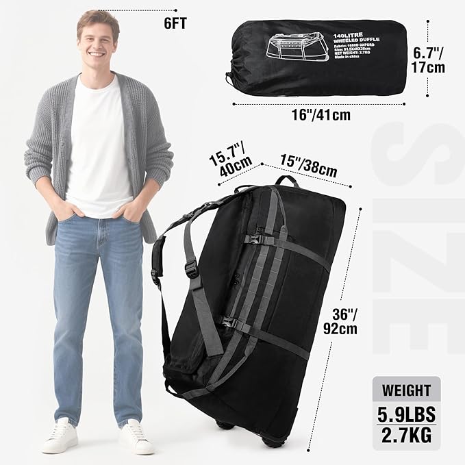 REDCAMP 85L/120L/140L Foldable Duffle Bag with Wheels, Large Travel Duffel Bag