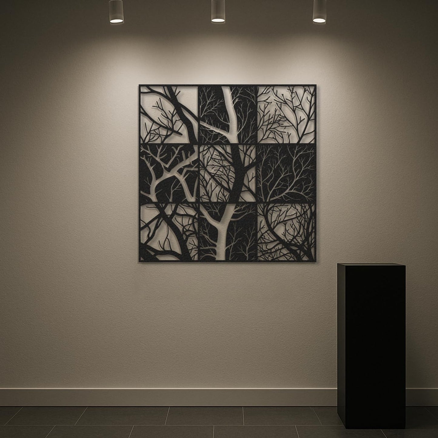Modern Tree Branch Metal Wall Art Abstract Black and White Sculpture for Living Room, Office, Hallway, Nature-Inspired Home Decor (Black, 35" x 35" / 90 x 90 cm)