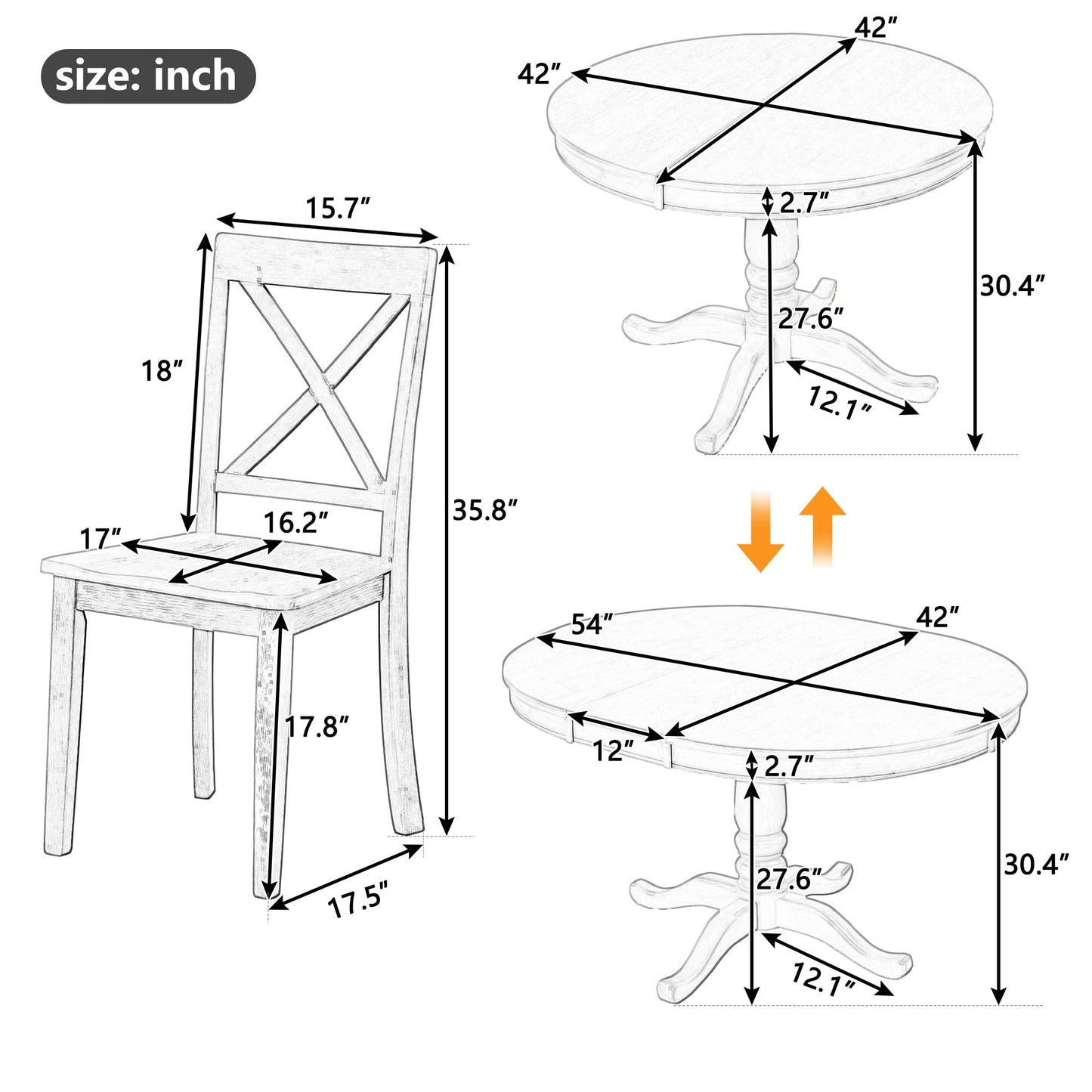 Merax 5 Pieces Dining Table Set,Retro Style Chairs with Solid Wood Legs for Kitchen Diningroom