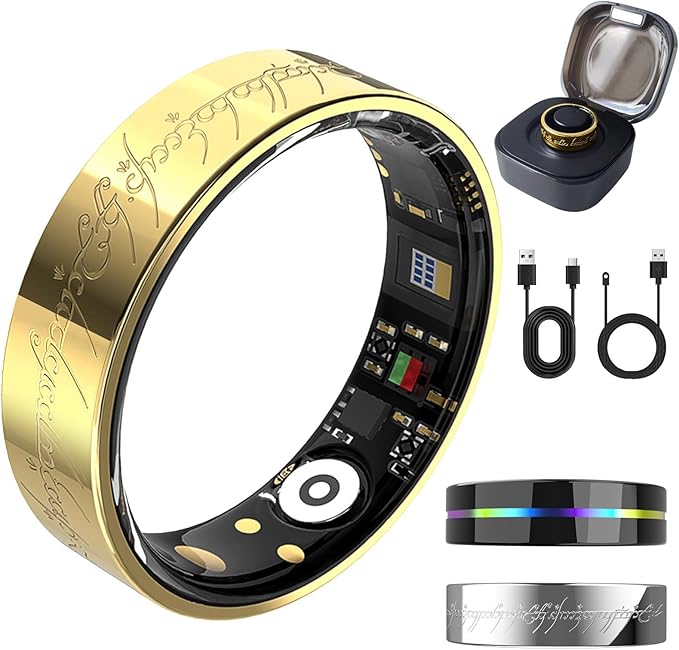 Ultra Smart Ring for Women Men,Health Fitness Tracker with Sleep/Blood Pressure/Oxygen Monitoring, Heart Rate & Activity Tracking,IP68 Waterproof, 5+Day Battery,No Subscription Fee 1-Gold 11