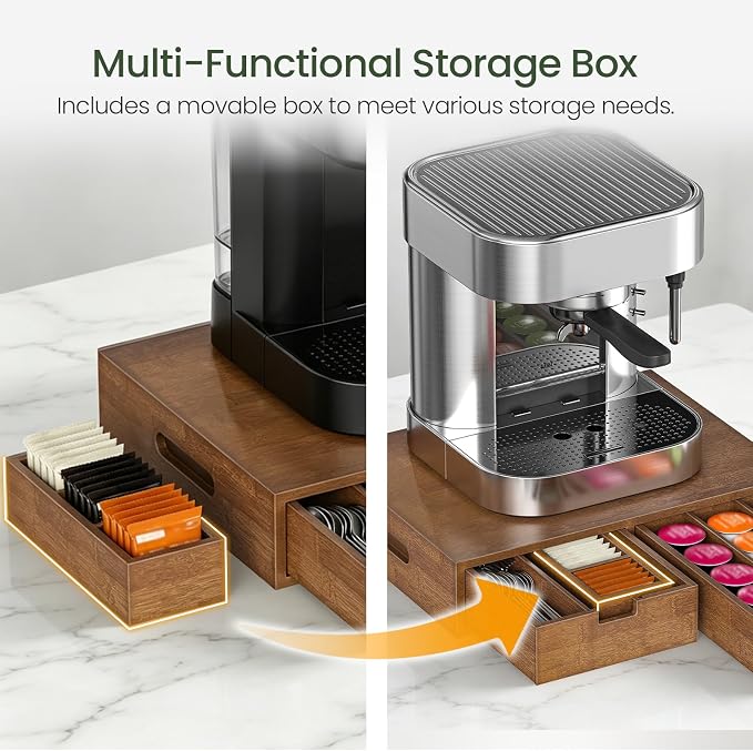 CHOEZON Coffee Pod Organizer, Storage Box with 2 Drawers, Coffee Station with Removable Dividers, Holder for K-Cup, Holds Pods, Syrup, Tea Bags for Living Room, Kitchen, Office, Mocha MCW31MA