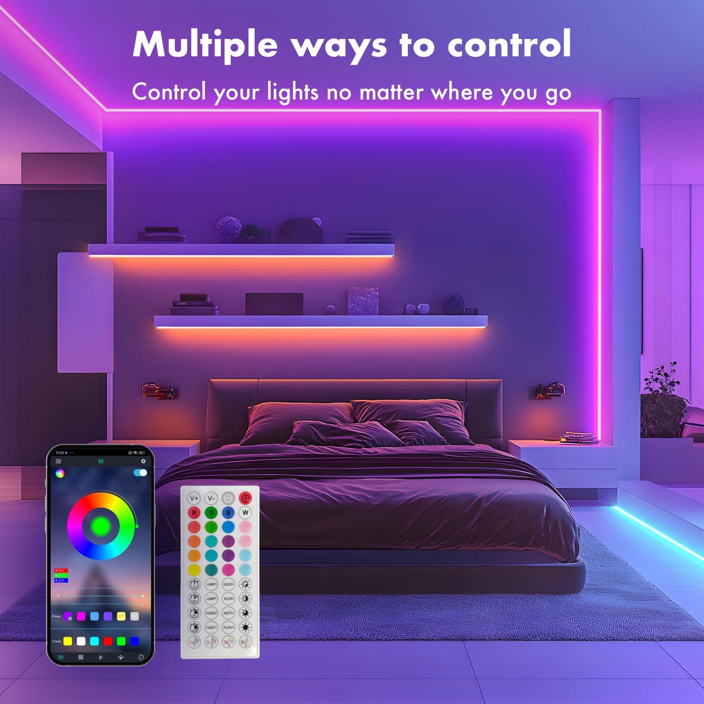 SILFU Neon Rope Lights, 50FT RGB LED Strip Lights, Waterproof IP67 LED Lights for Bedroom, DIY Design, Music Sync, 44 Key Remote Control, Multiple Modes for Bedroom, Holiday Decoration