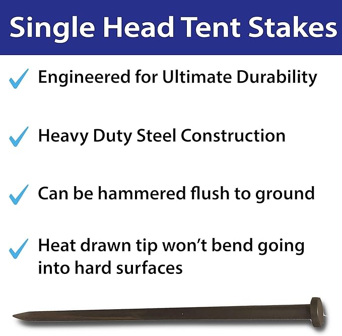 Single Head Tent Stakes - Heavy Duty Steel Tent Stakes, Versatile Ground Spikes to Anchor Commercial Inflatables, Party Tents, and Outdoor Camping Shelters, 1 x 30 Inch, 4-Pack