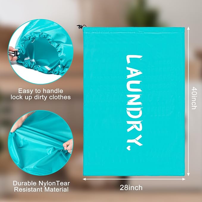 2 Pack 28" x 40"Travel Laundry Bag, Machine Washable Dirty Clothes Organizer with Drawstring,Large Enough to Hold 4 Loads of Laundry, Easy Fit a Laundry Hamper or Basket Travel Essentials