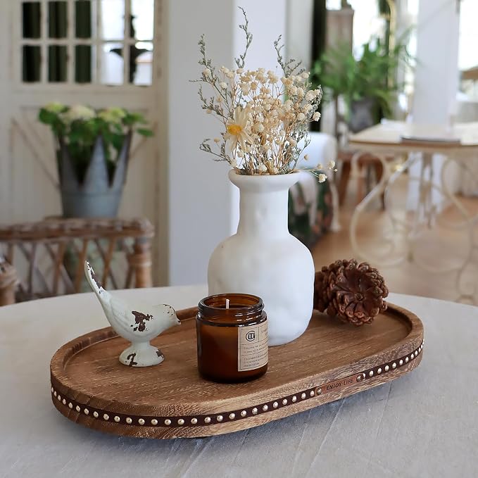 Decor Decorative Round Tray 11.81in for Home Decor for Coffee Table Farmhouse Kitchen Table Living Room Bathroom Centerpiece Tray Decor Oval Rustic