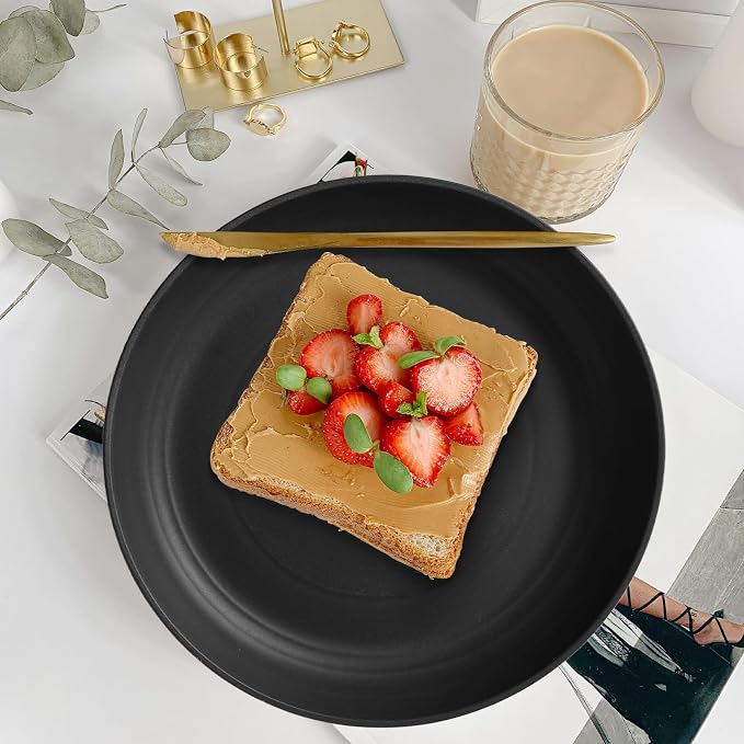18 Piece Wheat Straw Dinnerware Sets - Kitchen Plates and Bowls Set SANLUNS Unbreakable Reusable Dinnerware Set Dishes set Dishwasher and Microwave Safe Plates Black