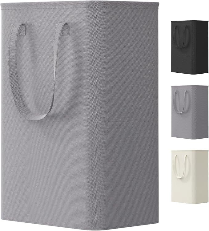 Lifewit Slim Laundry Hamper, Narrow Small Laundry Basket with Handle for Dirty Clothes, Collapsible Tall Thin Laundry Bin for Bathroom Bedroom Dorm College, 50L, Grey