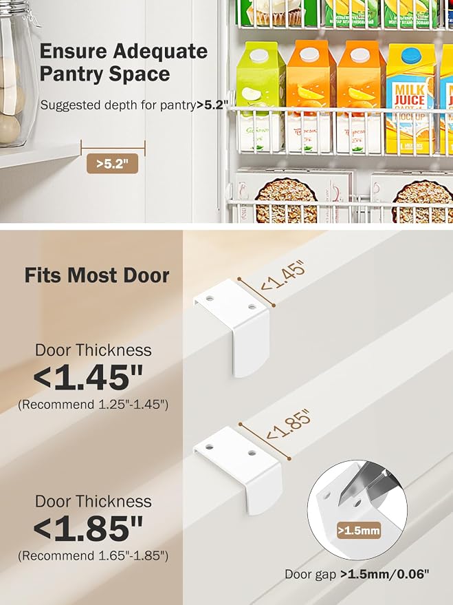 Delamu Over The Door Pantry Organizer, 8-Tier Pantry Door Organizers and Storage with Adjustable Basket, Metal Hanging Spice Rack, Seasoning Organizer, Door Organizer for Home Kitchen Bathroom, White