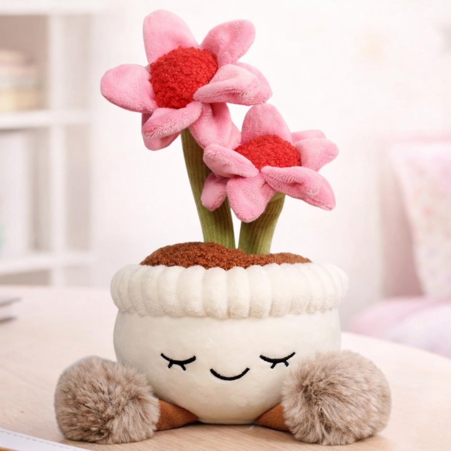 Large Plush Plants in Pots – Flower, Cactus & Succulent Plush Stuffed Plants, Flower Pot Plush Bouquet Decor, Cute Desk & Nursery Room Decor Gift (Pink Echinacea)