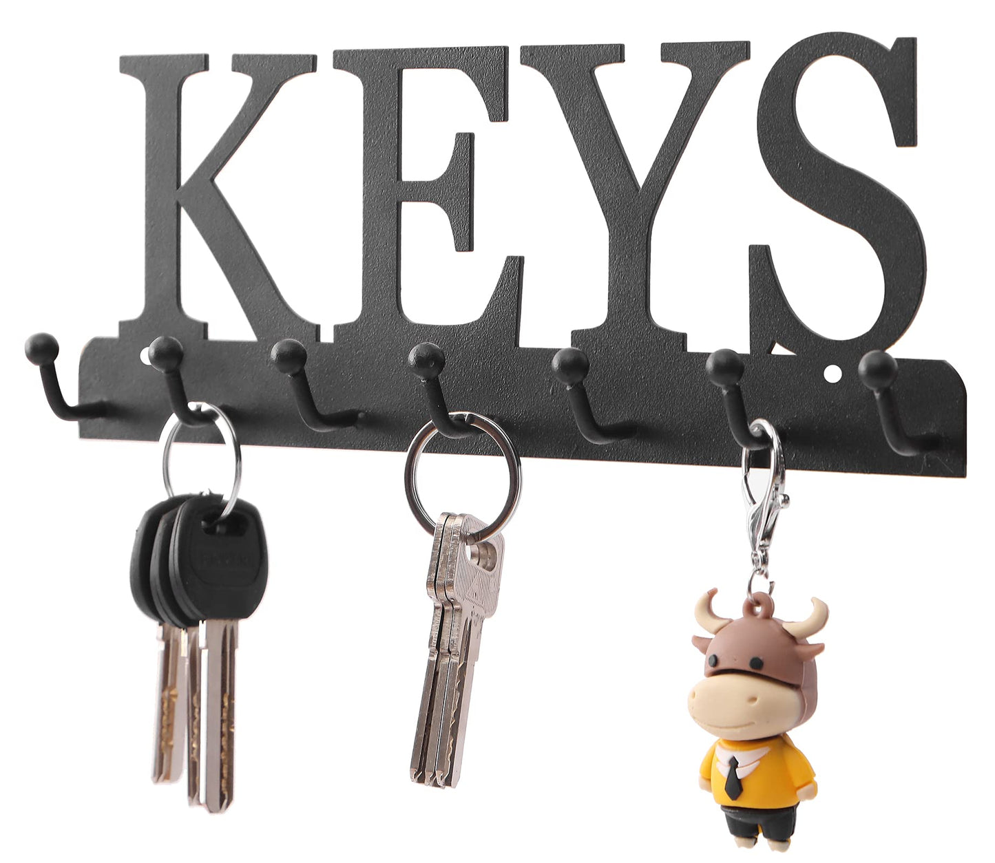 Lixgifts Key Holder Wall Mounted Key Hooks for Wall Decorative with 7 Hooks Black Metal Key Organizer Rack Hanger for Entryway, Front Door, Hallway, Office 10X3.7 inches