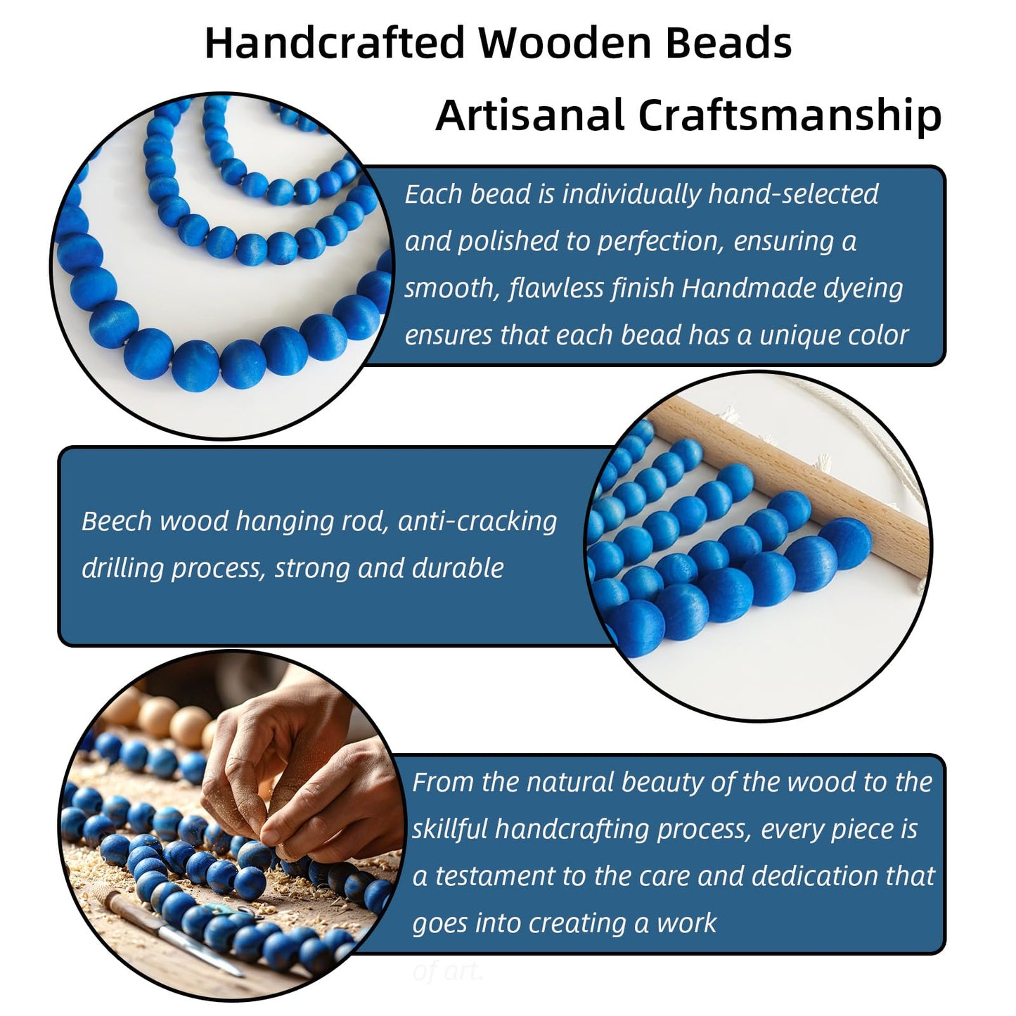 YarnieJiajia Wooden Beads Boho Home Decor Bedroom Tapestry Aesthetic Minimalist Farmhouse Wall Hanging Decor Netural For Living Room College Dorm Nursery Classroom (Blue)