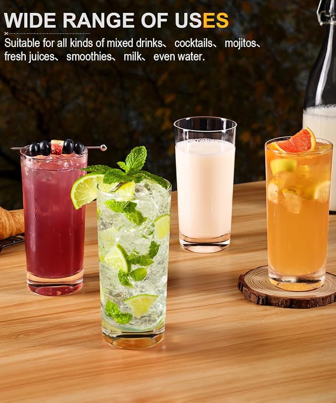 LUNA & MANTHA Drinking Water Glasses Set, Lead-Free Crystal Highball Glass, Tall Glass Cups for Cocktail Parties,Clear set of 4,16oz