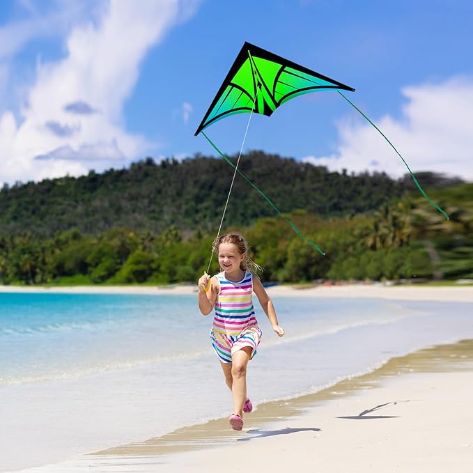 Large Delta Kite for Kids & Adults - Easy to Fly Outdoor Kites for Kids Ages 8-10, Perfect for Beach & Family Activities, Includes Line & Handle