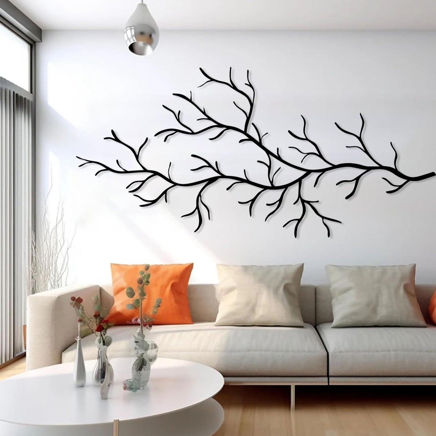 LARNT Metal Tree Branch Wall Art, Modern Nature Inspired Wall Decor, Tree Branch Wall Decor, Nature Sculpture, Nature Room Decor (Silver, 28"x59"|71x150cm)