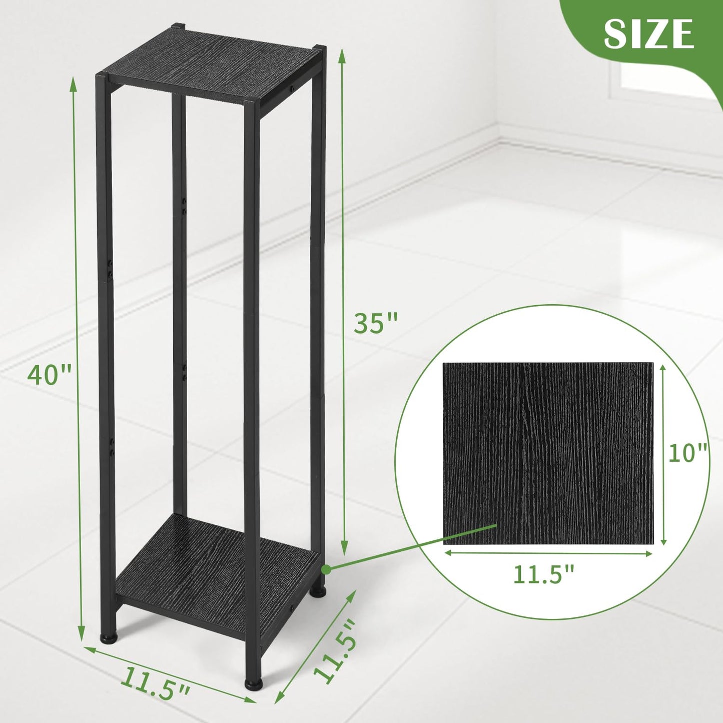 Dipion Extra Tall Plant Stand Indoor,40 Inch Plant Stands,2 Tier Metal Plant Stand with Heavy Duty Wood,Black