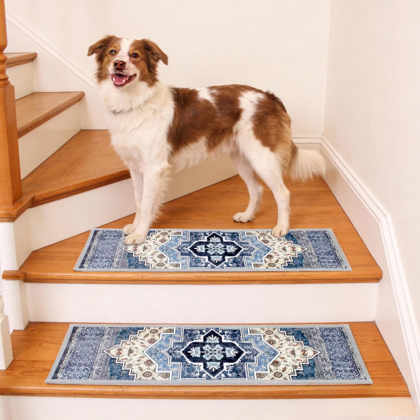 Stair Treads Non Slip 15 Pack 8" X 30" Stair Treads for Wooden Steps, Washable Self Adhesive Stair Runners Stain Resistant Stair Carpet, Edging Staircase for Kids Elders and Dogs (Style 2)