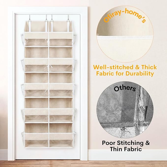 2 Pack Over the Door Organizer 5 Tiers, Extra Large Behind Door Storage of 10 Compartments, 80 lbs Weight Capacity Over Door Organizer, Door Hanging Organizer for Closet, Diaper Organizer, Beige