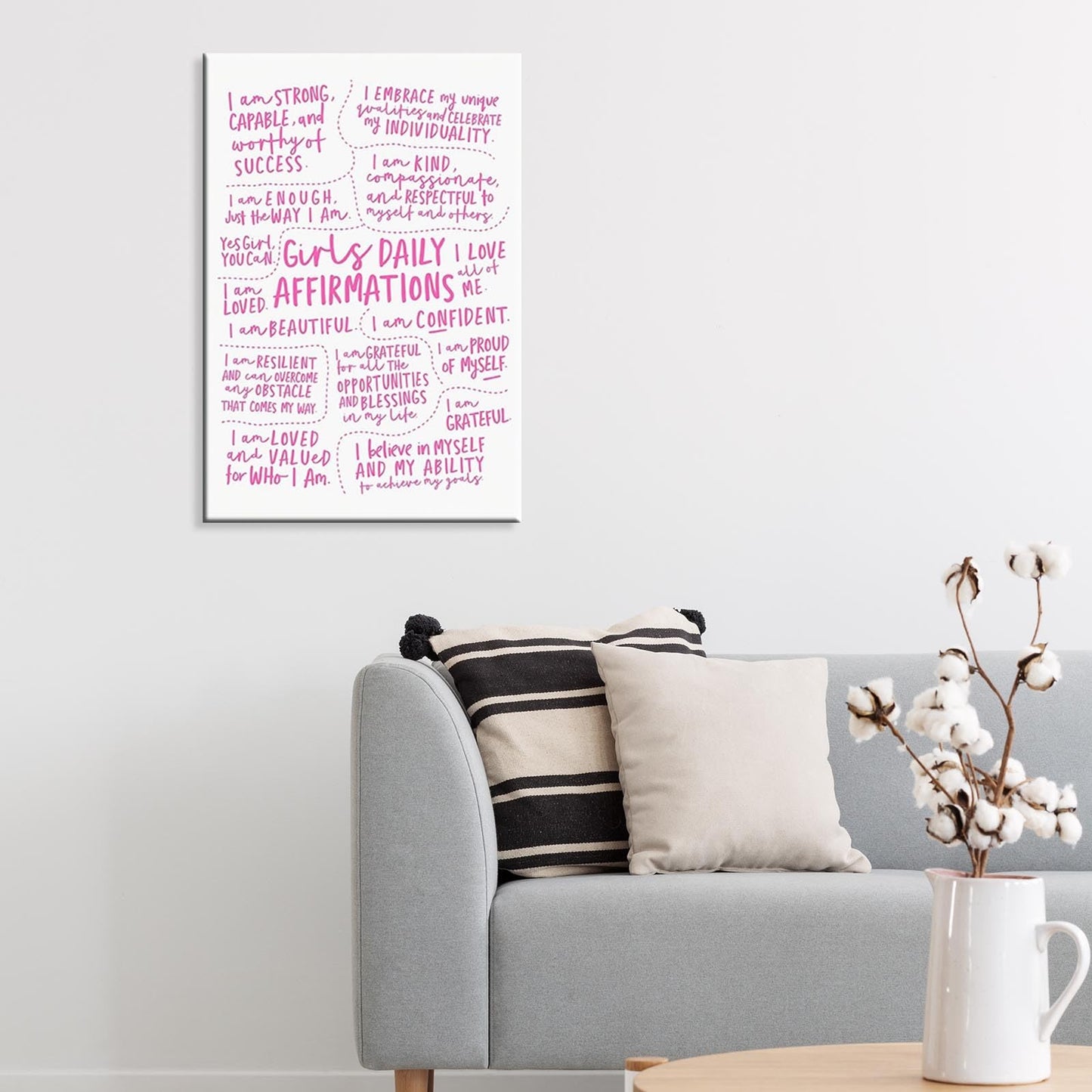 JMGHKL Girly Daily Affirmations Wall Art Pink Motivational Inspirational Posters Trendy Positive Uplifting Quotes Canvas Prints For Girls Bedroom Teen Bedroom Wall Decor 12x16in Unframed