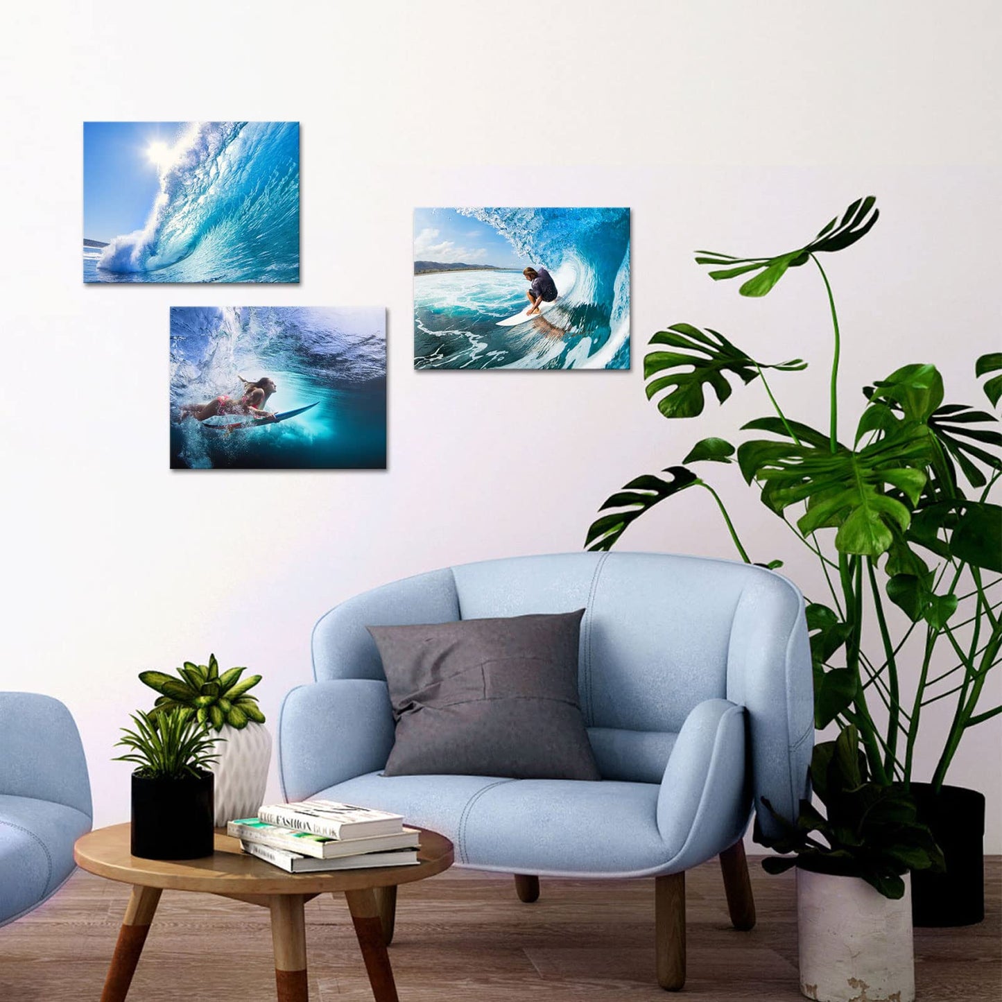 Artsbay Ocean Wall Art Surfing Painting Teal Surf Wall Decor for Bathroom Bedroom Living Room 16" W x 12" H x 3PCS