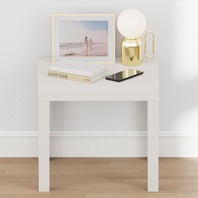 Furinno Classic Night Stand, Square Nightstand with 1.8 Thick Tabletop, Side Table, End Table, Bedside Table, for Living Room, Bedroom, Plain White