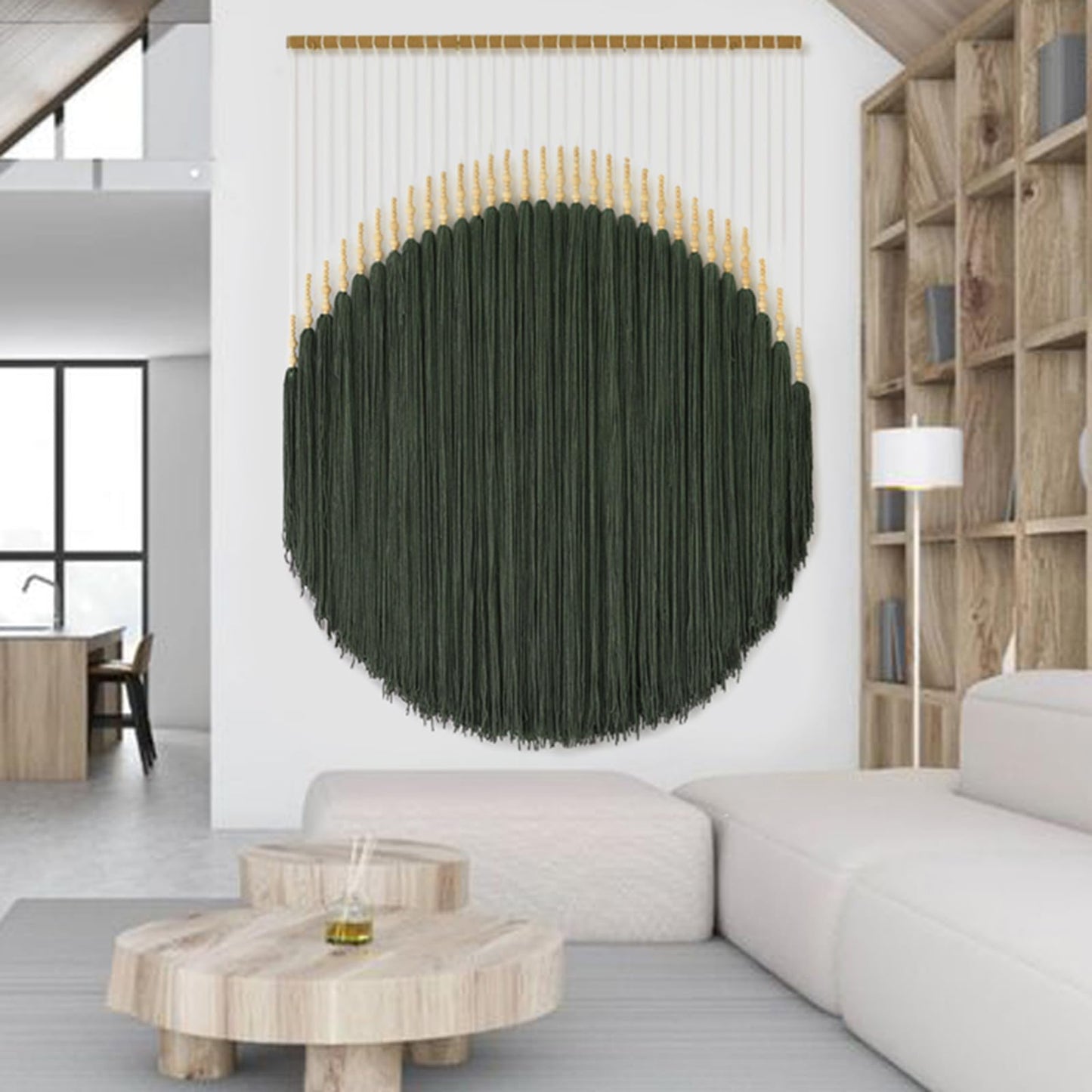 IOWER Large Macrame Wall Hanging Green Boho Decor Macrame Beads Yarn Fiber Art Beaded Tassel Home Decor For Bedroom Living room 39" W x 55" L