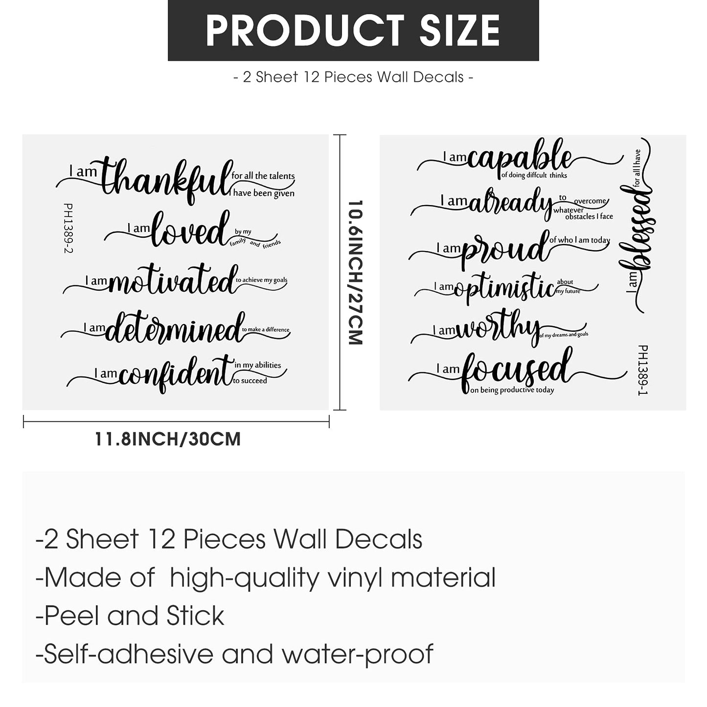 Epakh 2 Sheets Motivational Wall Stickers Decor Black Inspirational Wall Decal Art Inspirational Quote Stickers Vinyl Positive Wallpaper for Living Room Bedroom Office Nursery Restaurants Offices