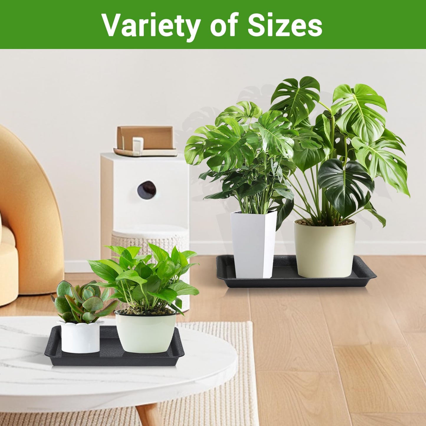 GREANER 17 Inch Plastic Plant Saucer, Black Trays for Plants, Flower Pot No Holes Plant Drip Trays, Heavy Duty Plastic Plant Saucers for Indoors Outdoors