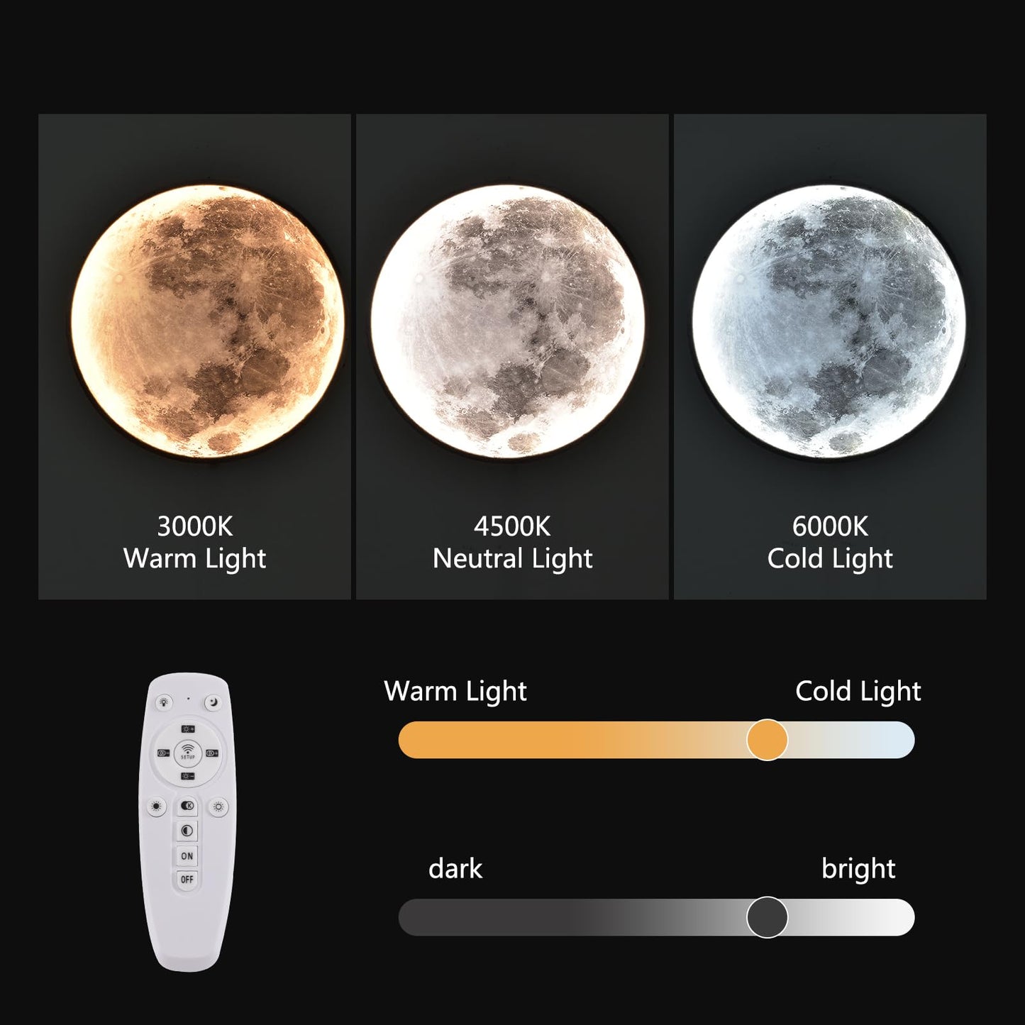 RRDEFSD 3D Moon LED Wall Lamp Modern Art Deco Lighting, Remote Control Lighting with 3 Colors Changing, Acrylic Lamp for Living Room Bedroom (9.5in)