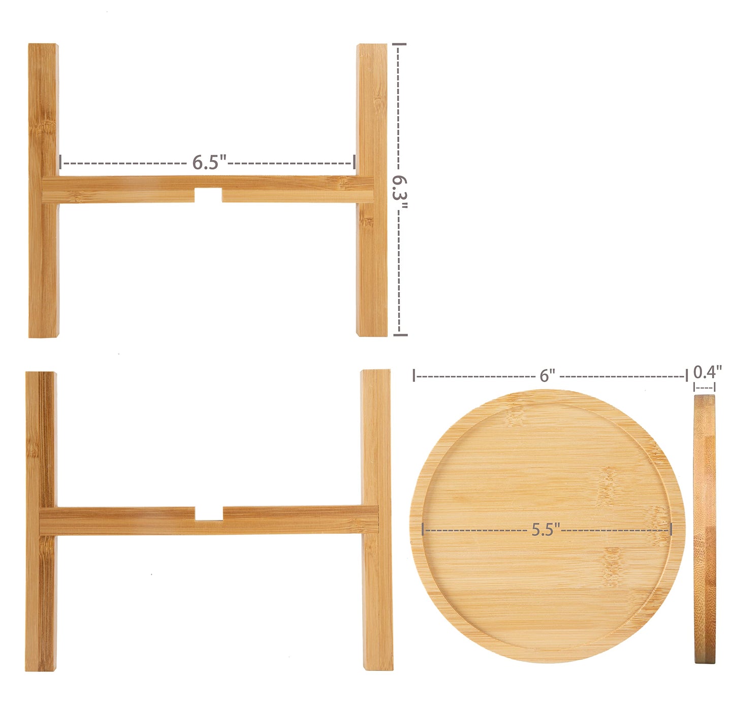 OYSIR 6.5 inch Modern Plant Stand & 5.5" Bamboo Saucer, Mid-Century Planter Holder, Plant Saucer, Round Bamboo Tray for Flower Pot, Planter Pot Tray, Prevent The Floor Wet, Not Include Planter Pot