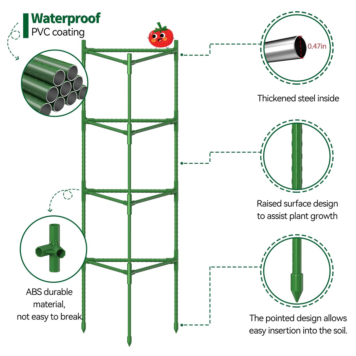 4 Pack Large Tomato Cage for Garden Up to 49" H X 16" W Metal Plant Support Stakes with Clips Triangle Pea Cages Cucumber Trellis for Vegetables Pots Vines Flowers Climbing Plants
