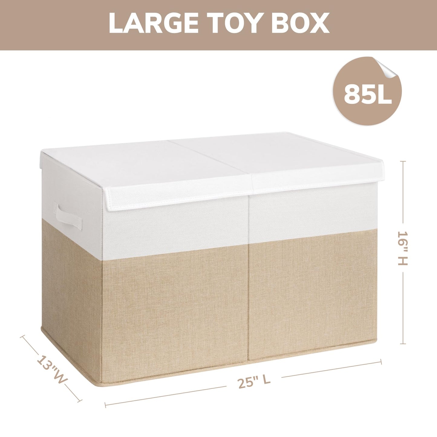 INDRESSME Large Toy Box with Lid, Collapsible Toy Storage Organizer Chest with Divider, Foldable Toy Bin for Kids Boys Girls Playroom Nursery Bedroom Living Room 25"x16"x13" (Beige & White)