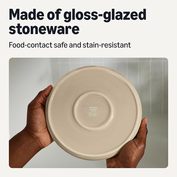 Amazon Basics Glazed Stoneware Appetizer Plates, Ceramic 4-Piece Set, Microwave, Dishwasher and Freezer-Safe, Stain-Resistant, 6.7 in., Linen Gray