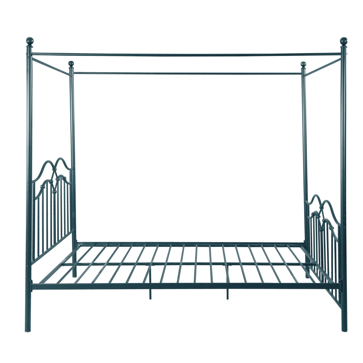 Christopher Knight Home Eileen Metal Canopy Bed Frame Queen Size with Headboard/Footboard, 4 Poster Platform Queen Bed Frame with Classic Knob Posts, Iron Slat Support, No Box Spring Needed, Blue