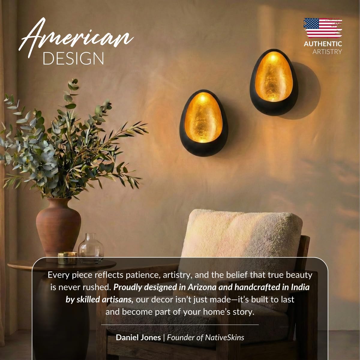 NativeSkins Ember Metal Wall Candle Sconce Set of Two Wall Candle Holders - Set of 2 Handcrafted Decorative Tea Light Sconces for Living Room Gold Tea Holder