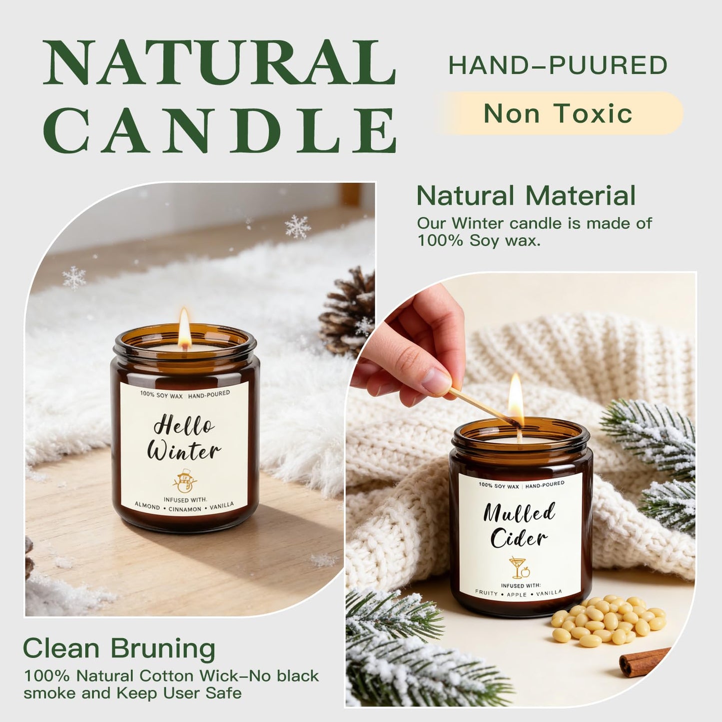 4 Pack Candles for Home Scented, 28oz Soy Candle Set, Scented Candles with Apple Cinnamon, Fir Balsam, Mulled Cider, Sandalwood – Holiday Candle Gifts for Women, Mothers, Galentines Day & Cozy Nights