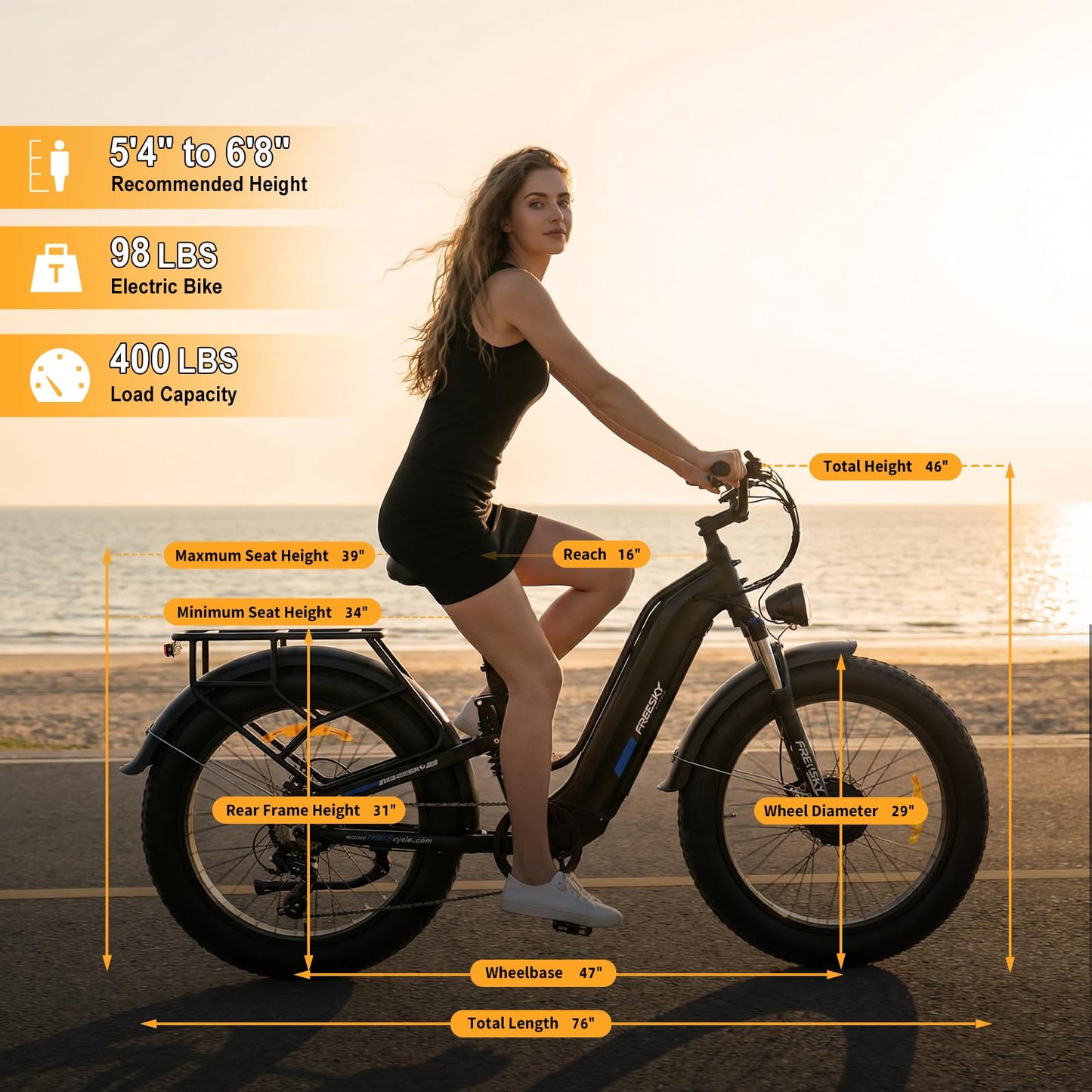 FREESKY Dual Motor Electric Bike for Adults 3500W Fast Ebike 105Miles Long Range 48V 25A Electric Mountain Bike 34MPH Dirt E Bike 26'' Fat Tire Full Suspension Electric Bicycle for Women/Man Black