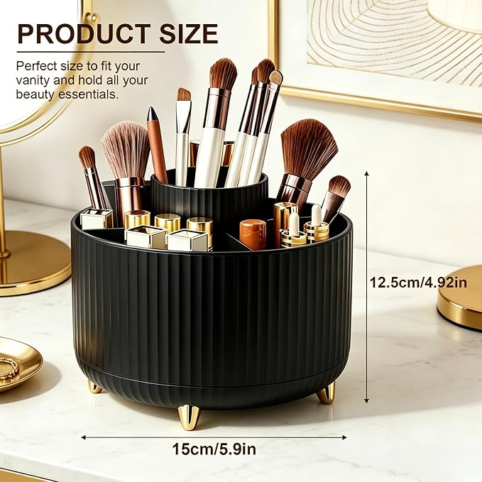 360° Rotating Makeup Brush Holder Organizer, Makeup Organizers Countertop, Makeup Organization and Skincare Storage for Vanity, Desktop, Bathroom