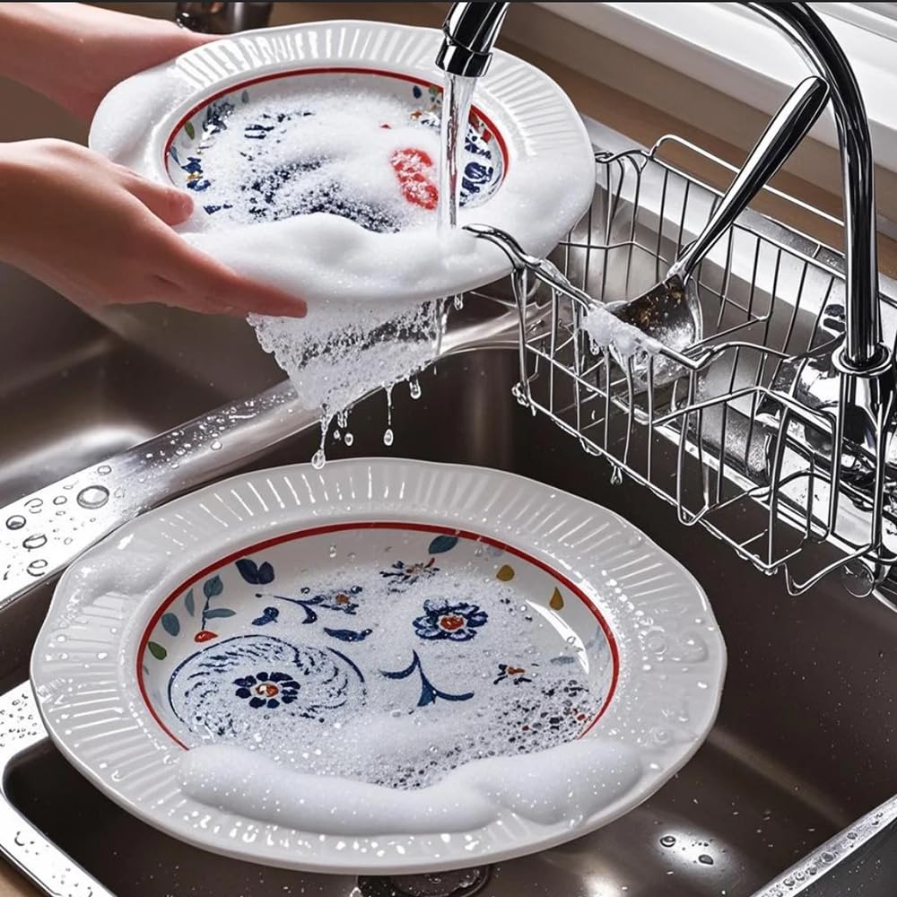 9 Inch Floral Porcelain Plates,Unique Embossed Flower Shape,Microwave & Dishwasher Safe, Artisan Hand-Painted Design for Steak,Salad,Dessert,Home & Restaurant Use