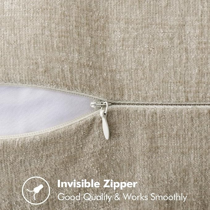 MIULEE Pack of 2 Couch Throw Pillow Covers 18x18 Inch Light Taupe Farmhouse Decorative Pillow Covers with Stitched Edge Soft Chenille Solid Dyed Spring Pillow Covers for Sofa Bed Living Room