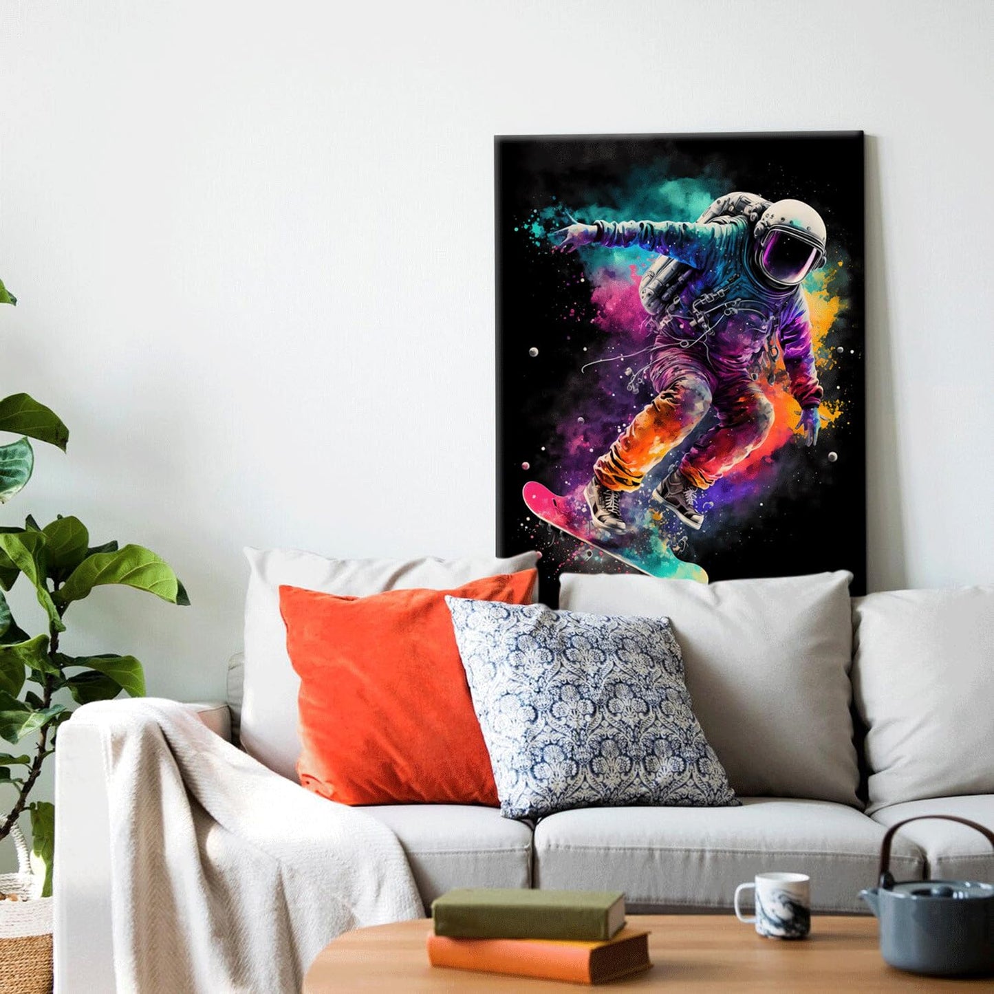Framed Astronaut Wall Art Space Pop Culture Graffiti Street Art Painting Pictures Wall Decor Canvas Prints Modern Gifts For Man Artwork Space Boys Room Home Decor For Bedroom Living Room Office