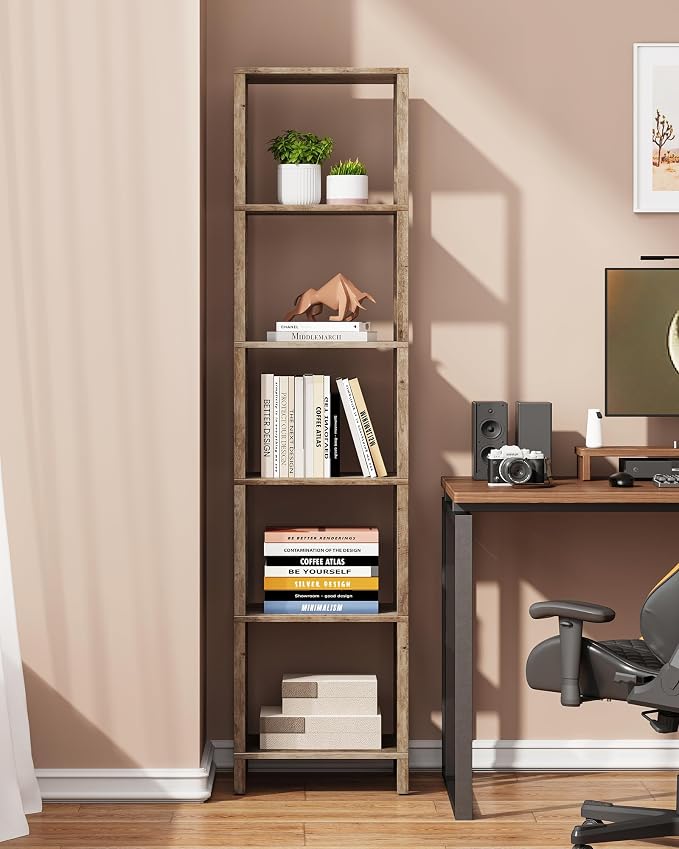 TUTOTAK Bookshelf, 6-Tier Tall Book Shelf, Narrow Bookcase for Small Space, DIY Stackable Bookshelf, for Living Room, Office, Study, Entryway, Industrial, Pure Greige BS01BG006G