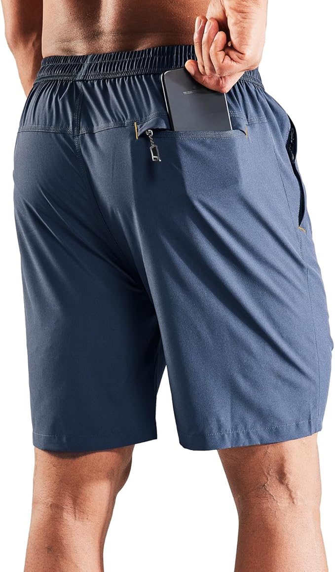 MIER Men's Quick Dry Running Shorts with Zipper Pocket, Elastic Waist Athletic Workout Exercise Fitness Shorts, 7 Inch