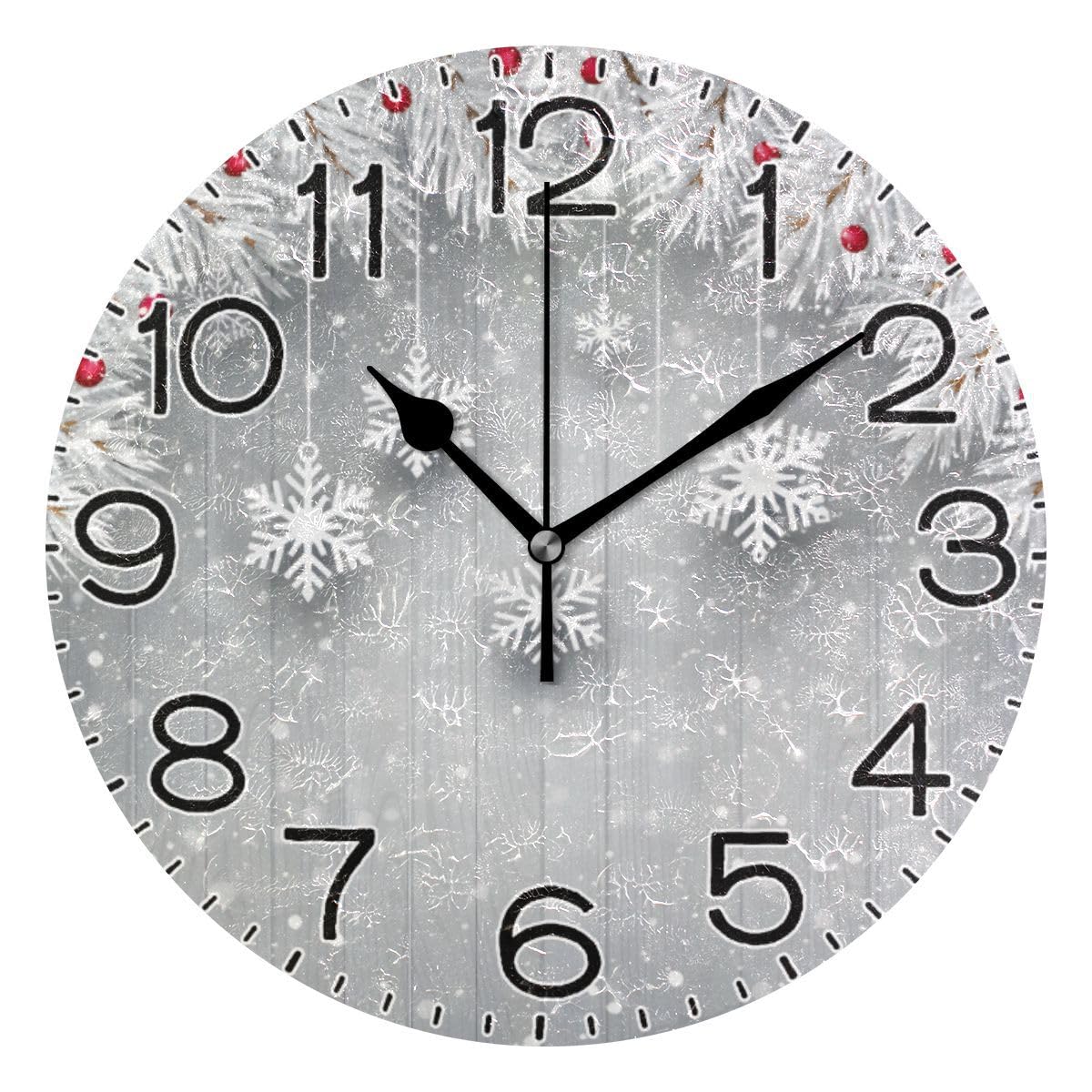 ALAZA Silver Christmas Tree Snowflake Wall Clock Battery Operated Non Ticking Silent Quartz Analog Rustic Farmhouse Round Clock Retro Decor for Home Kitchen Living Room Bathroom