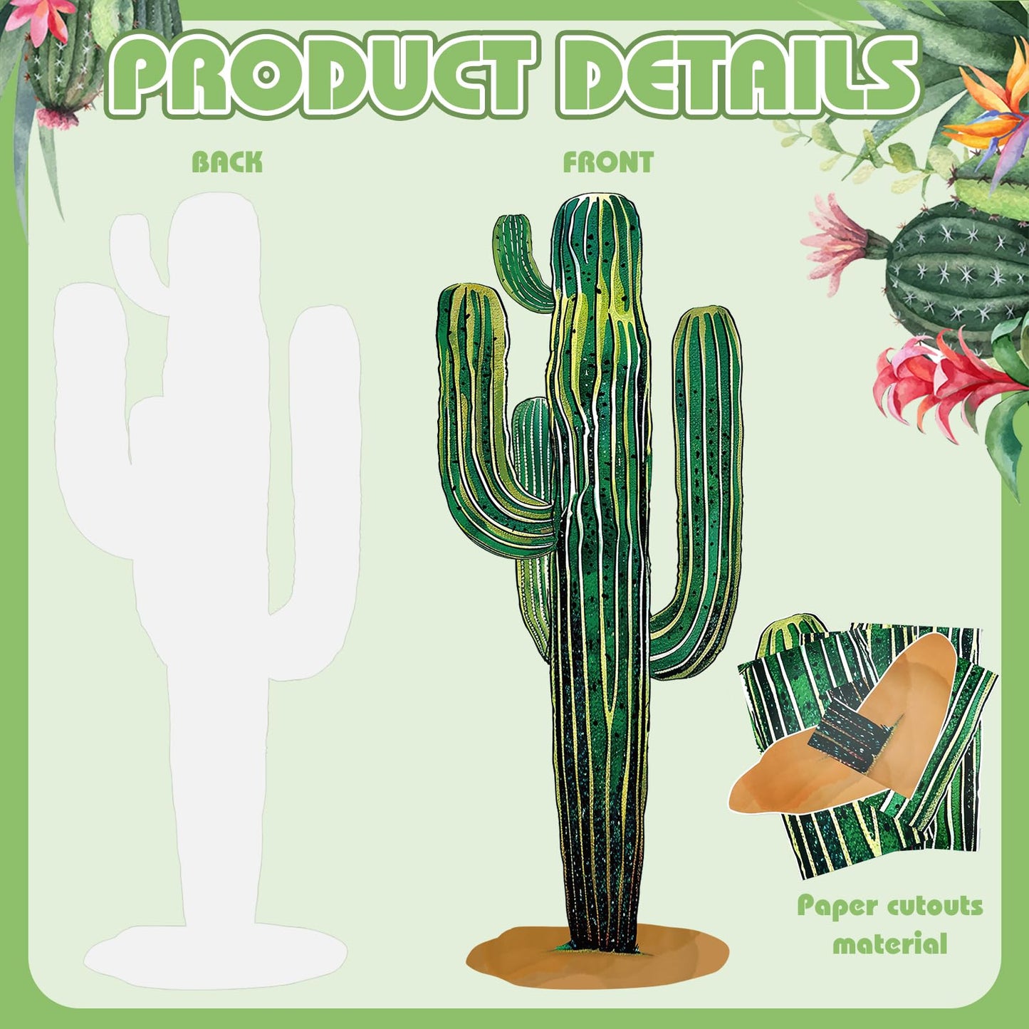 Janlaugh 2 Pcs 4 Feet Large Boho Cactus Wall Decor Jointed Cactus Cutouts Wall Stickers Tropical Cacti Home Decals Stickers DIY Bohemian Green Botanical Decorations for Classroom Bedroom