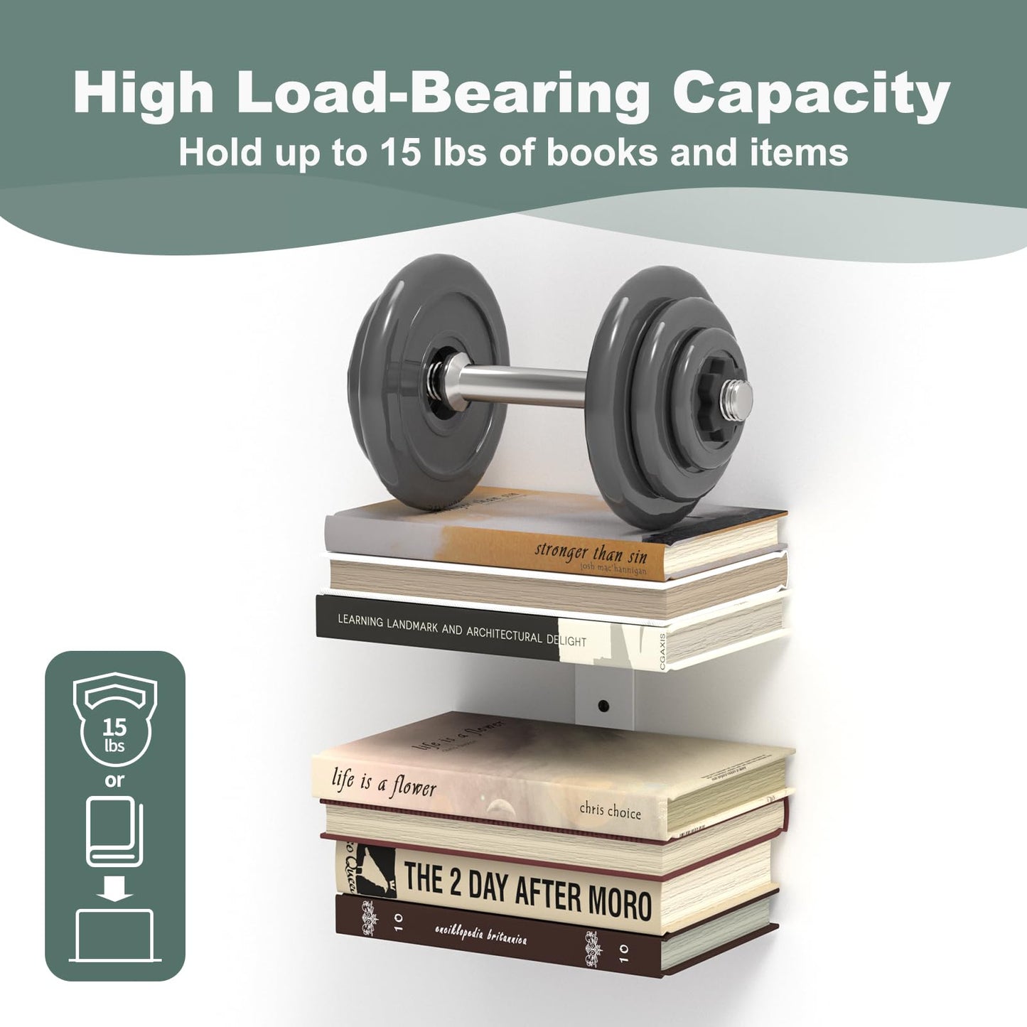 Mefirt Invisible Floating Bookshelves for Wall, 8 Tier Vertical Spine Book Tower, Heavy Duty Floating Book Shelves Metal Book Organizers for Home Office, 4 Pack(White)